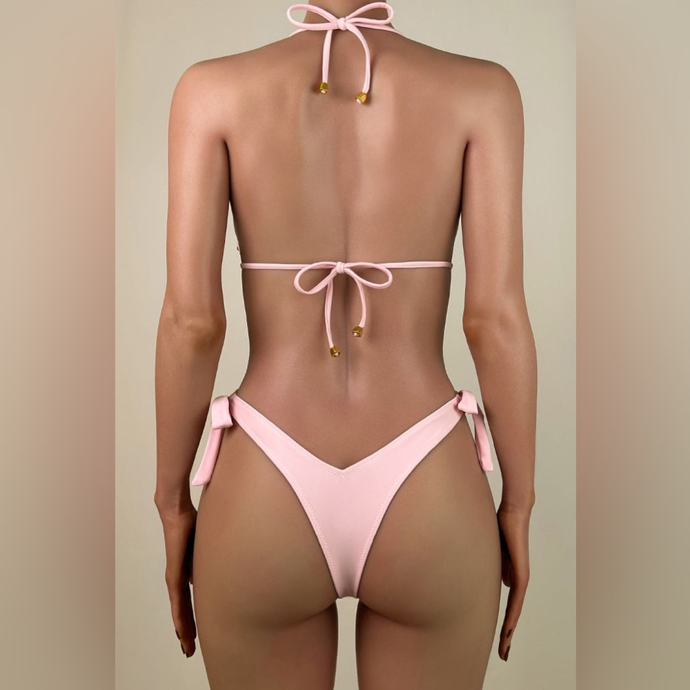 Fox Bikini IRIDESCENT CRYSTAL BRAZILIAN CHEEKY TRIANGLE BIKINI SET PINK L - Picture 2 of 4